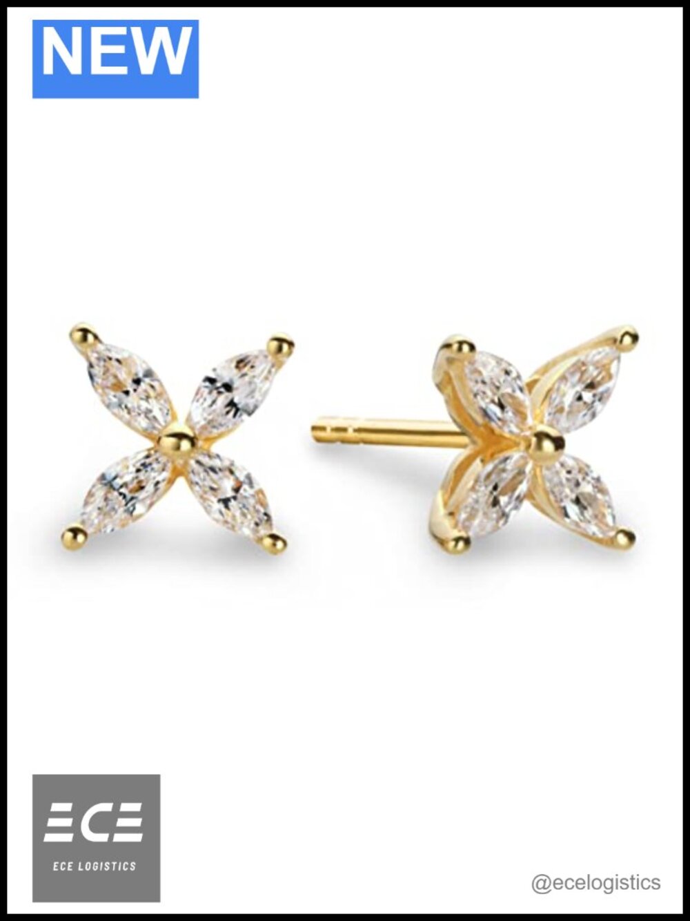 22K Gold-Plated Stud Earrings Cubic Zirconia Sensitive Ears 1.0 Ct